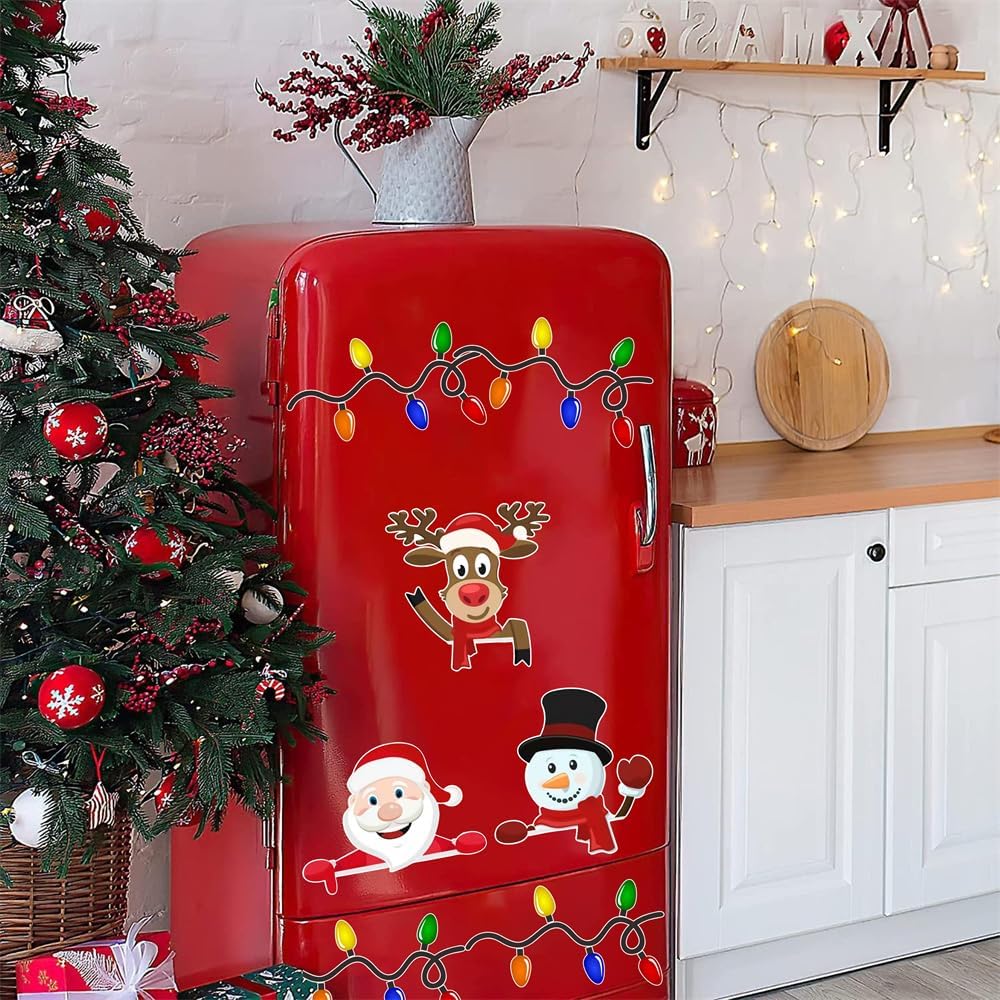 Christmas Peeking Reflective Car Decals Santa Claus Reindeer Snowman Funny Car Stickers For Auto,SUV,Truck, Refrigerator Window Indoor And Outdoor