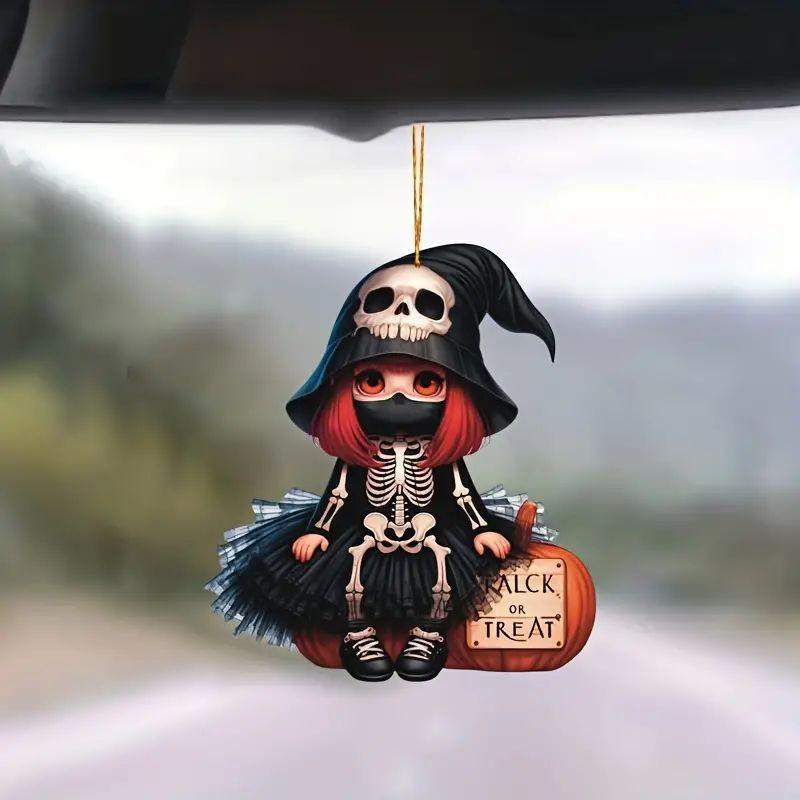 Playful Skeleton Girl Acrylic Pendant For Halloween Themed Car And Home Decor