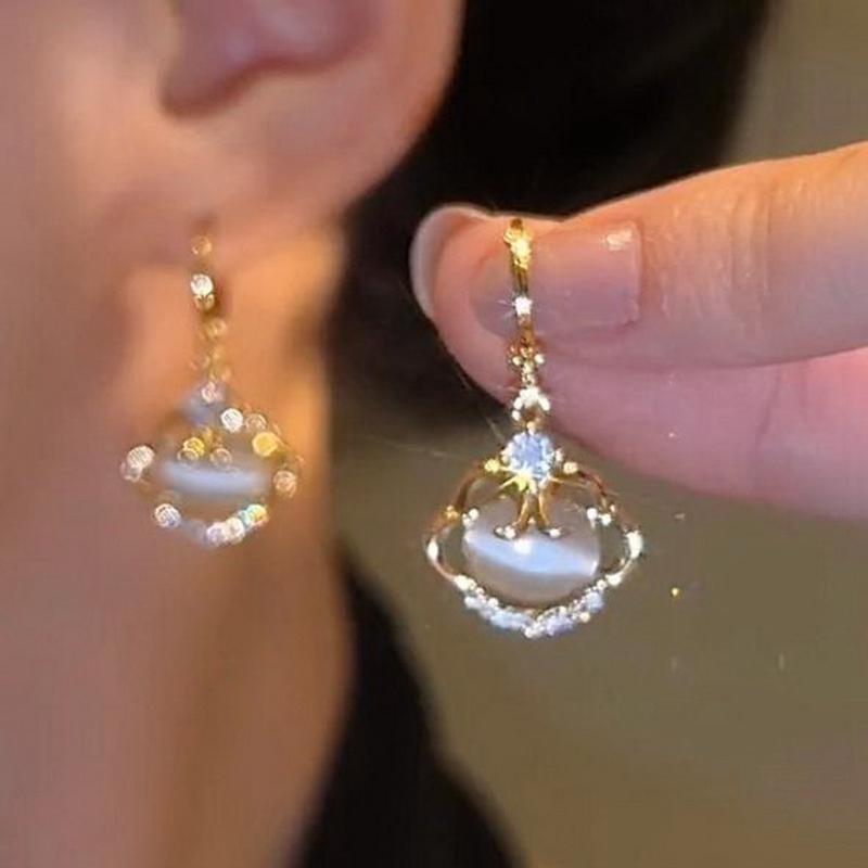New Luxury Zircon Water Drop Earrings for Women Korean Fashion Rhinestone Opal Flower Geometrical Earring Girl Unusual Zircon