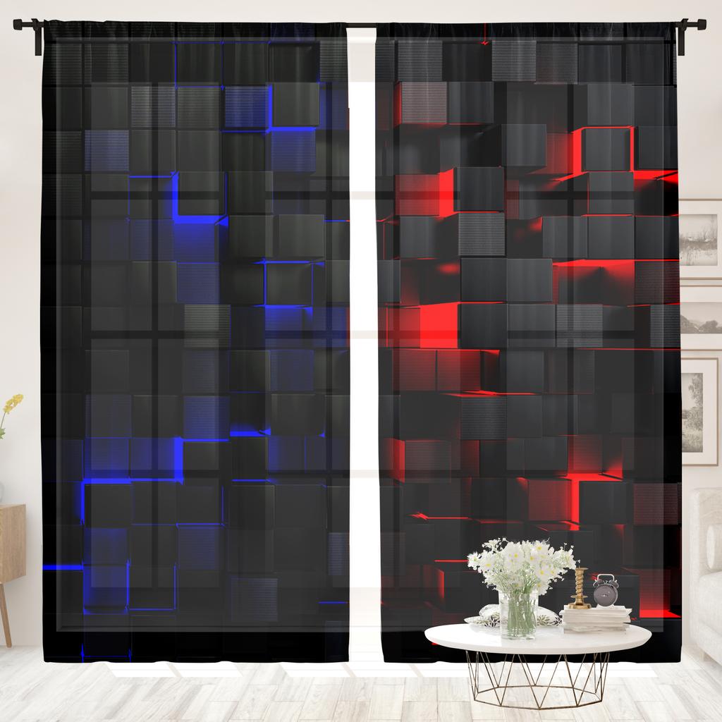2 Pieces, Abstract Geometric Cube Curtains - Semi Blackout - Very Suitable for Living Room, Bedroom, Kitchen, Home Decoration