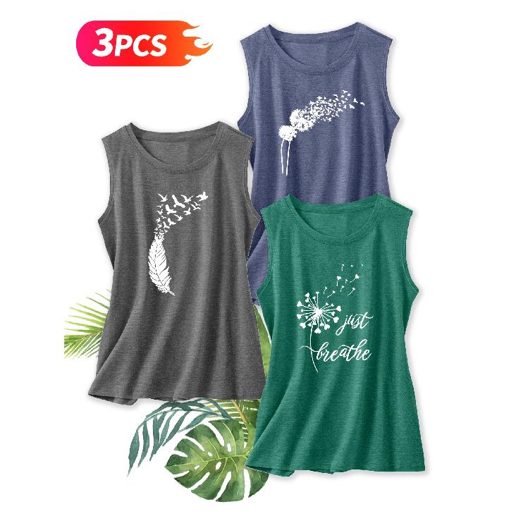 Three-piece Set Elegant Vest for Women Fresh Dandelion Print Round-neck Women's Tank Top Suitable for Spring and Summer Fashionable Commuting