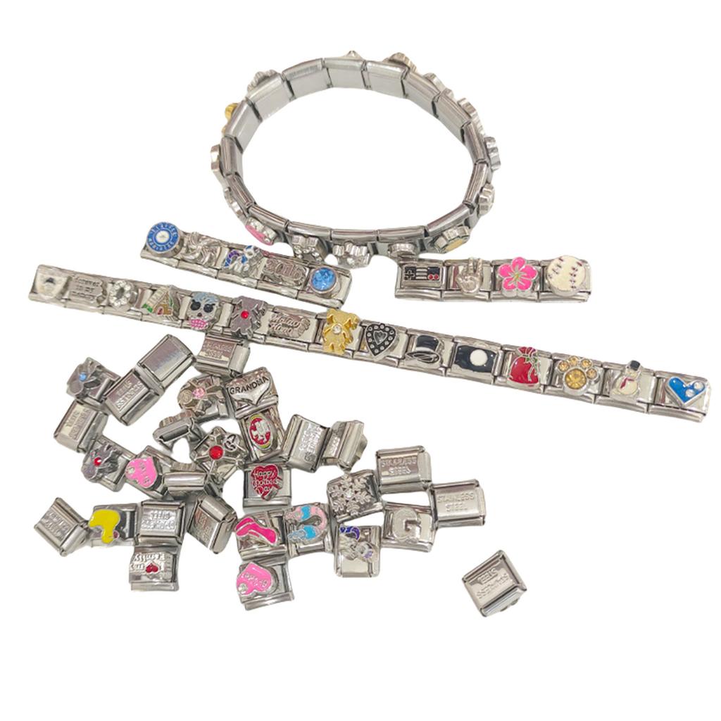 100Pcs Italian Charm Bracelet Module Set Interchangeable Stainless Steel Modular Links Jewelry Making Components