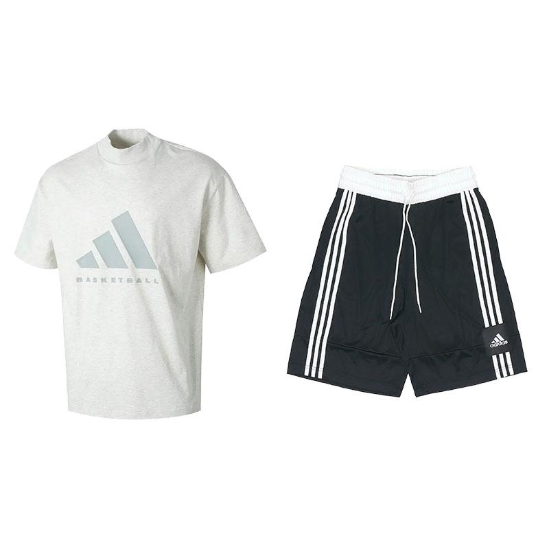 

Adidas Logo Print Pullover Stand Collar Short Sleeve Top With Drawstring Striped Shorts Casual Sports Set Men sets IX1968+FT5879 XL