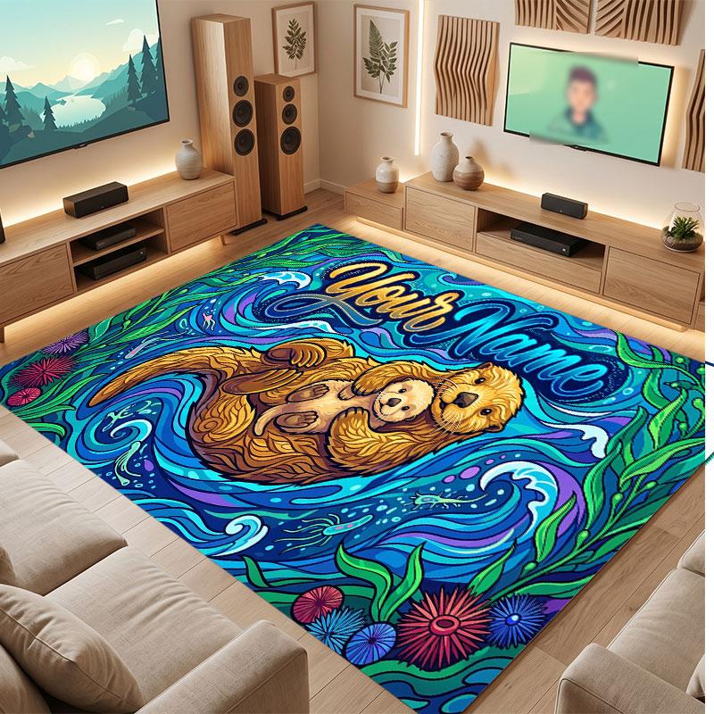Octopus Sea Life Theme Crystal Velvet Floor Rug Personalized Custom Name Text Warm Carpet Home Decoration