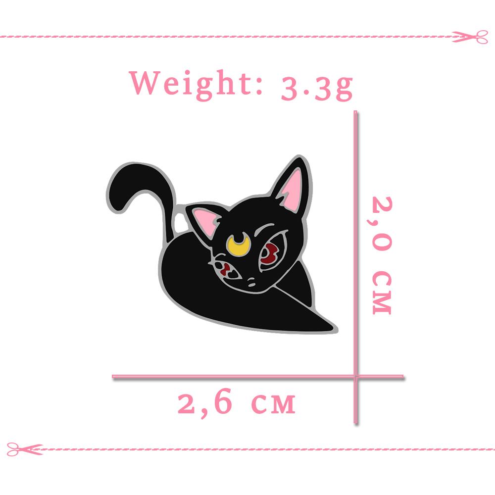 Magical Black Cat Brooch Punk Anime Kitten with Moon Symbol Enamel Pins Cartoon Cute Backpack Lapel Badge for Kids Jewelry Gifts