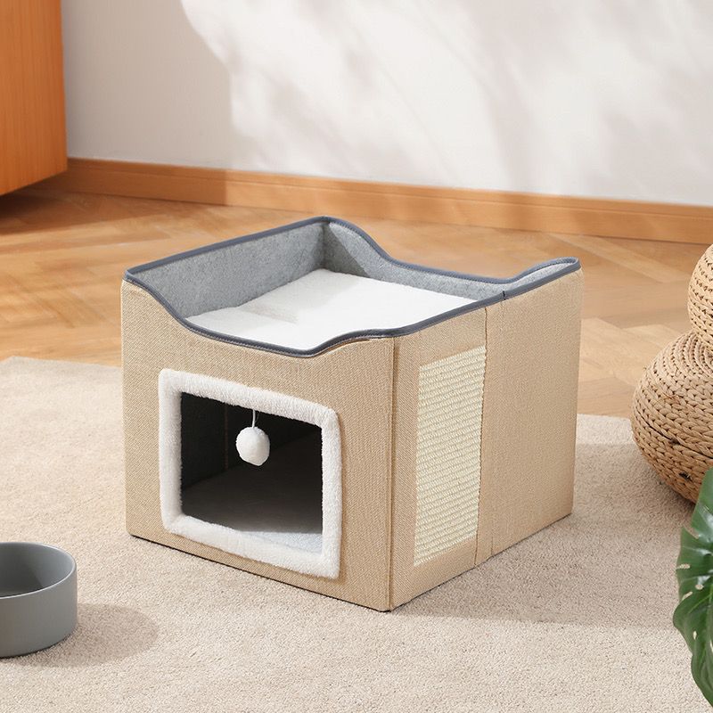 Double Layered  Pet Cat House Large Foldable Cat Bed Four Season Universal Cats with Ball Hanging Cube Beds Pet Supplies & Pet