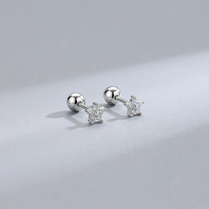 Silver Color Clover Zircon Stud Earrings for Women Sweet Exquisite Screw-Back Ear Piercing Jewelry Birthday Party Gifts