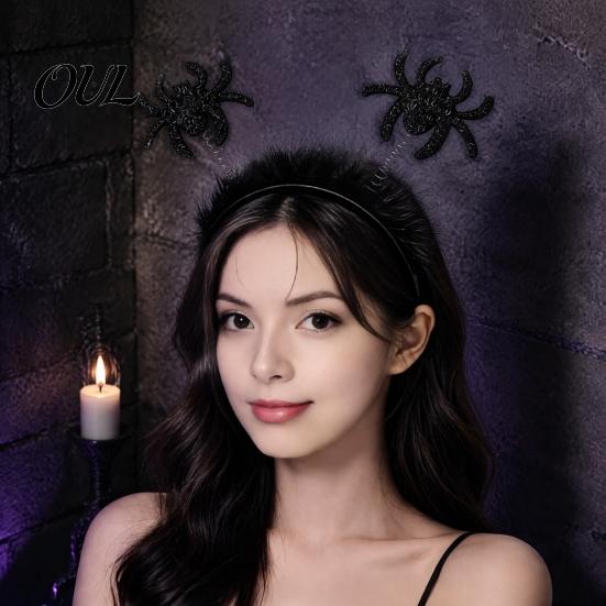 Dark Style Cosplay Hair Hoop Halloween Headbands, Black Spider Bat Headband, Glitter Fluffy Creative Headgear for Women, Teens, Cosplay, Costume