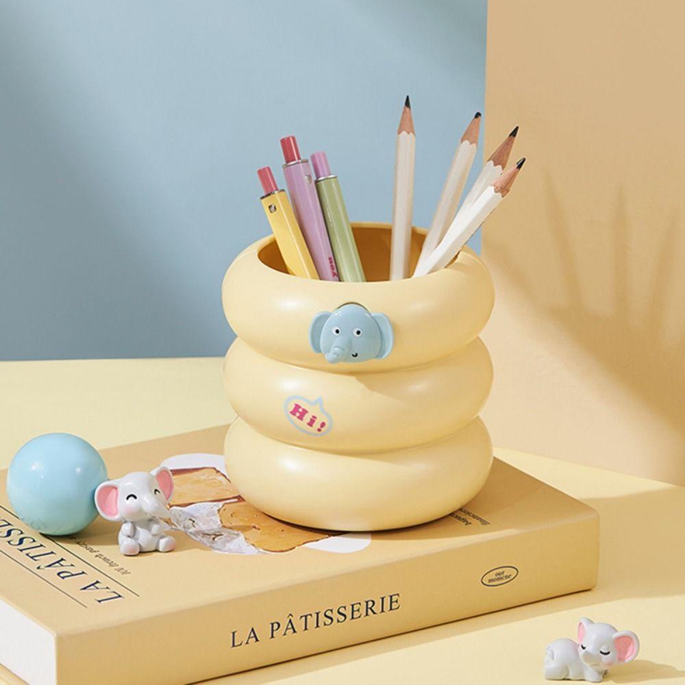 Cute Cartoon Pen Holder Round/Square Stationery Storage Box Plastic Pencil Case  Tableware Storage