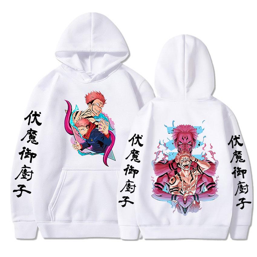 Аниме дзюдзюцу кайсен с капюшоном манга рёмен сукуна графический принт толстовки мужские и женские уличные толстовки Harajuku оверсайз свитшот XXL белый
