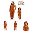 Gingerbread Man Cosplay Costume Xmas Party Clothes Adult Kids Hooded Jumpsuits
