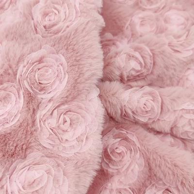 140x50cm/140x100cm Pink Rose Embroider PV Velvet Rabbit Hair Fabric For Blankets, Sweaters, Bedding, Handmade DIY Sewing Fabric