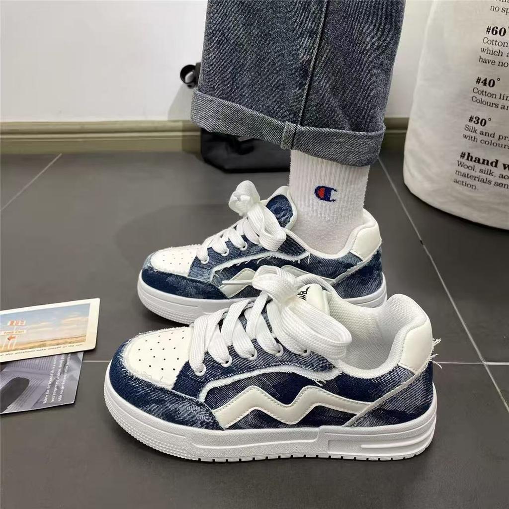 ins student white retro thick-soled heightening casual bread shoes breathable sports board shoes