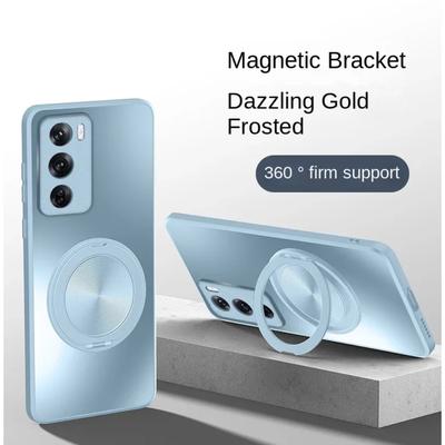 Magnetischer Ständer Magsafe Hülle für OPPO Reno 12 Pro 12 5G Hülle Halterung Stoßfest Hart Matt Ringhalter 360° Drehbar Schützende Rückseite Ständer Abdeckung