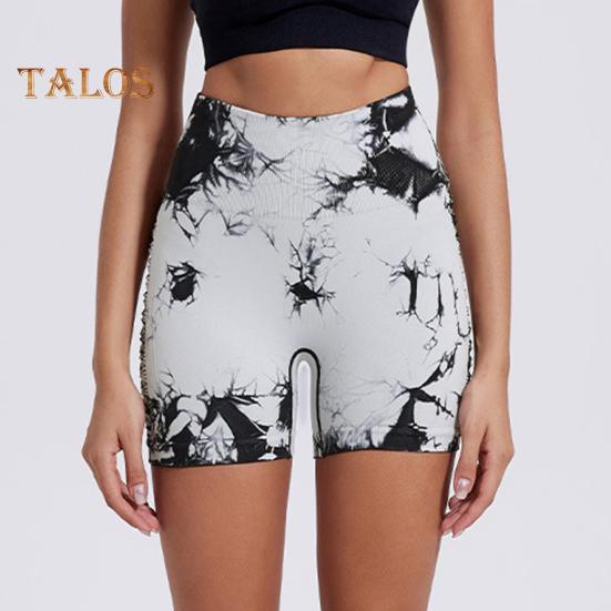 Short de yoga coupe slim haute élasticité contrôle du ventre sans couture séchage rapide tie-dye ajouré anti-exposition fesses relevées taille haute douce jogging course à pied