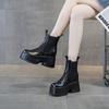 Autumn and winter new women's thick-soled Martin boots 2025 versatile fashion medium tube square head solid color fashion boots increased by 11