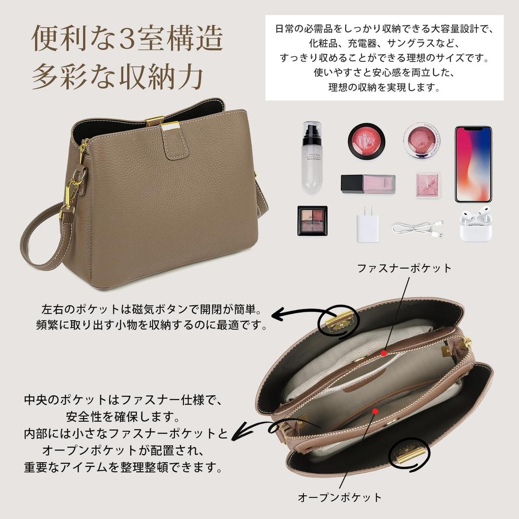 [imeetu] Women's 3-Way Shoulder Bag, Premium Genuine Leather, 3-Compartment Design, Handbag, Crossbody Bag, Shoulder Bag, Handbag, High-Quality Look,