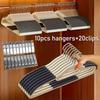 30Pcs (10pcs Pants Hangers + 20pcs Clips ) Anti-Slip & Stainless Steel | Compact Wardrobe Storage | White Orange Home Organizer