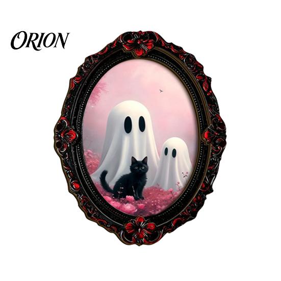 Spooky Pumpkin Wall Decals Halloween Dark Style Refrigerator Magnet, Retro Gothic Oval Photo Magnets Frame Decorative Magnetic Sticker for Metal
