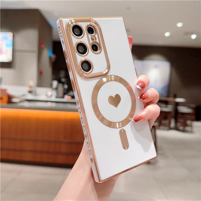 For Samsung Galaxy S25 S24 Ultra Luxury Magsafe Magnetic Cute Plating Frame Case For Samsung S21 S22 S23 Plus Protective Cover