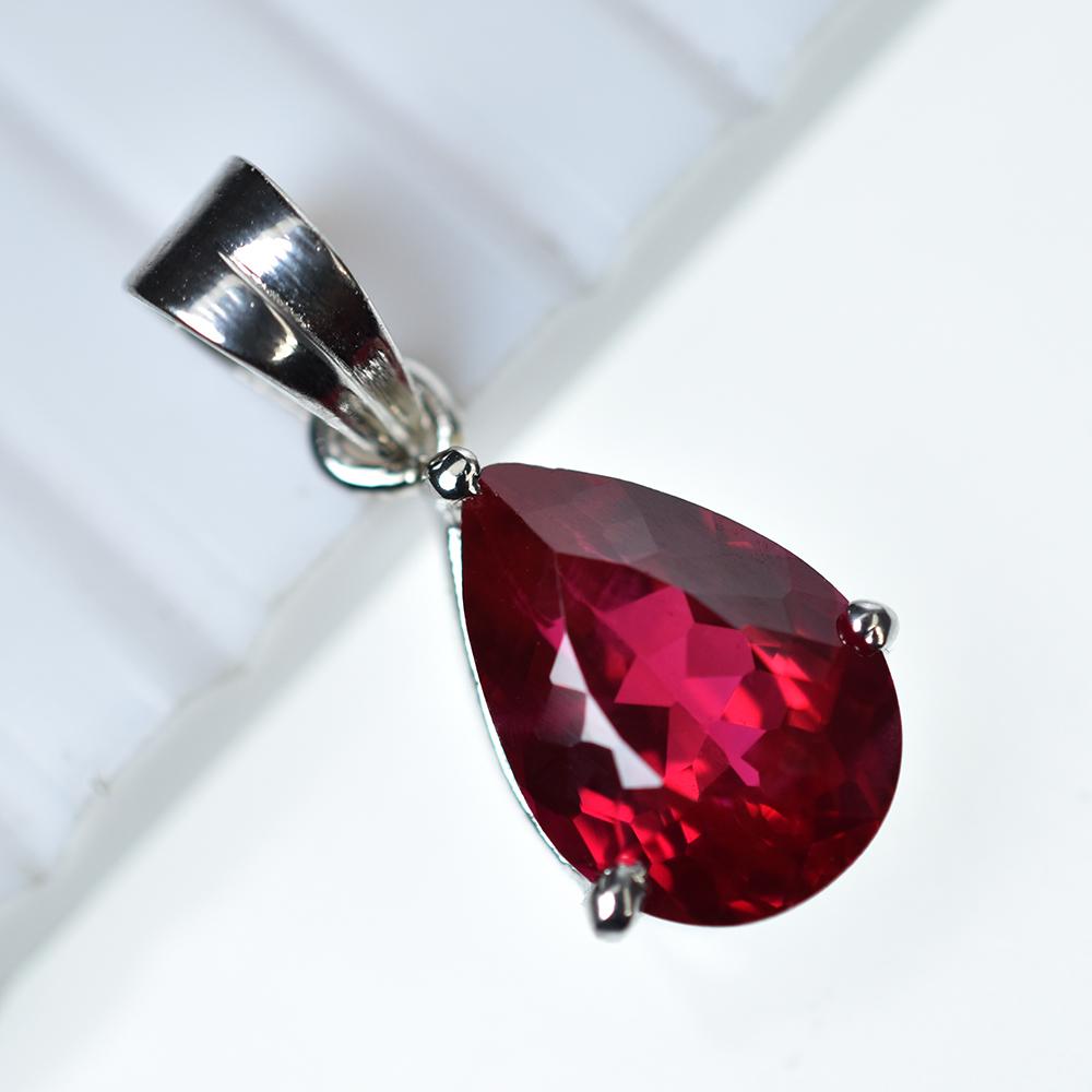 Certified 14 CT Natural Red Ruby Loose Gemstone 925 Sterling Silver Pendant MY.PD-324-NS