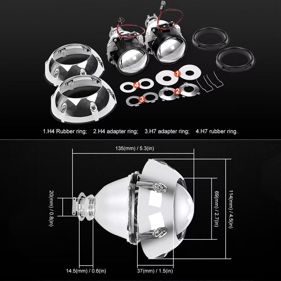 2.5 Inch Universal Bi Xenon HID Projector Lens Silver Black Shroud H1 Xenon LED Bulb H4 H7 Motorcycle Car Headlight