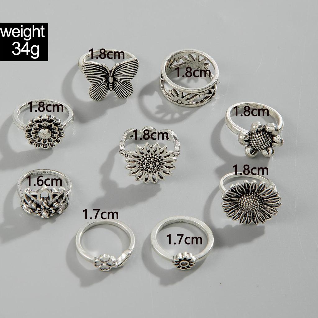 European and American Bohemian Starfish Scallop Ring Beach Style Coconut Tree Butterfly Carved Vintage Ring Set