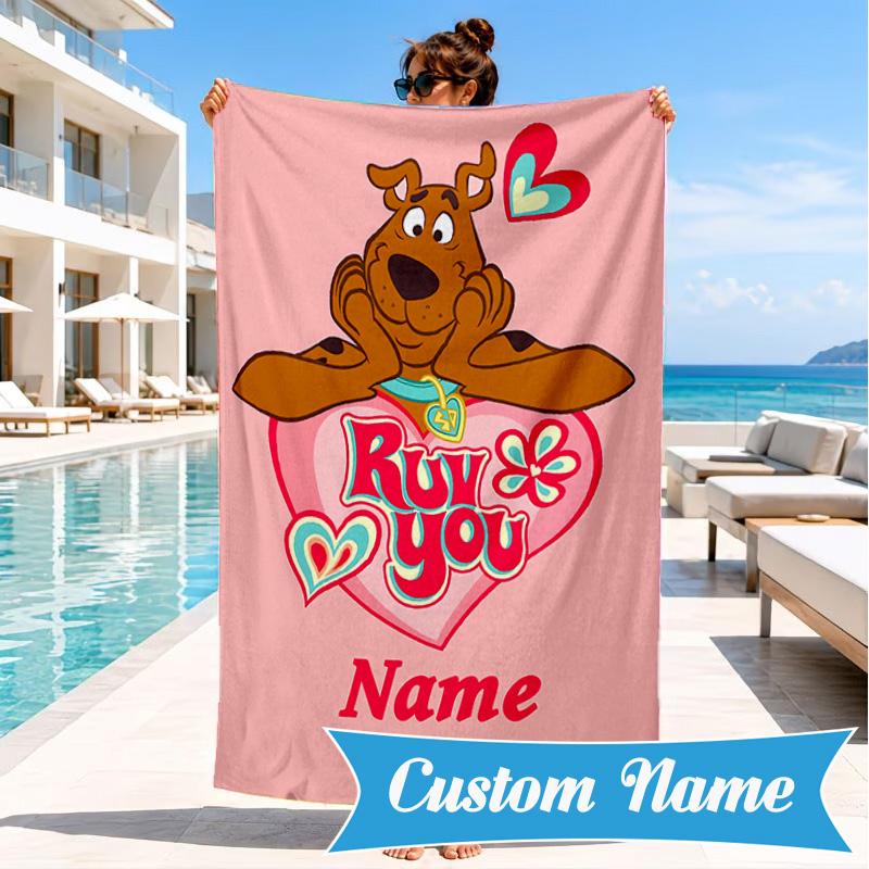 Custom Name Scooby dog Beach Towel, Soft Quick-Dry Beach Towel, Ideal for Pool, Camping, Perfect Travel Essential Gift