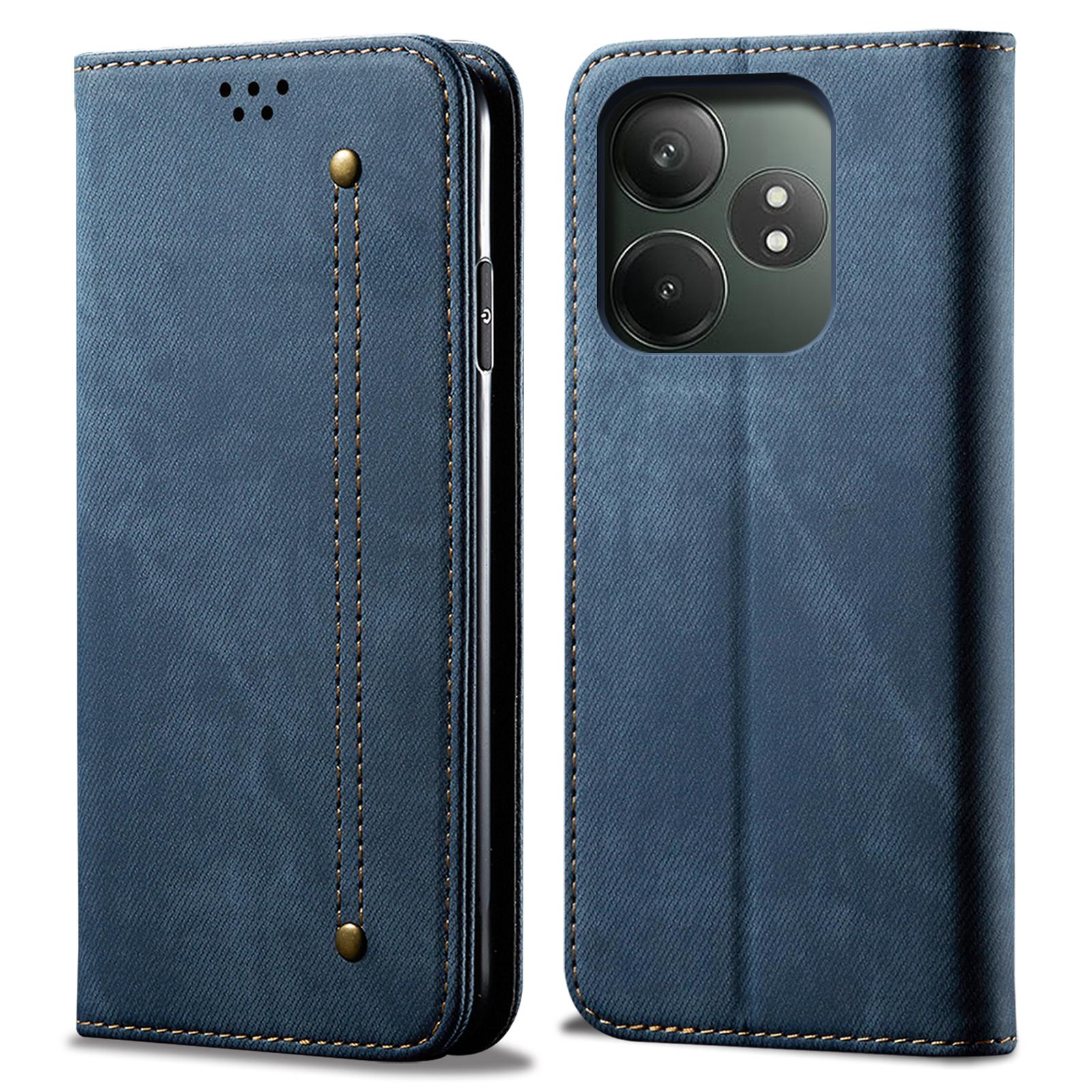 

Для Realme GT Neo6 SE 5G/GT Neo6 5G/GT 6T 5G/GT 6 5G Чехол Текстура джинсовой ткани Кошелек Книжка Кожаный чехол для телефона Blue