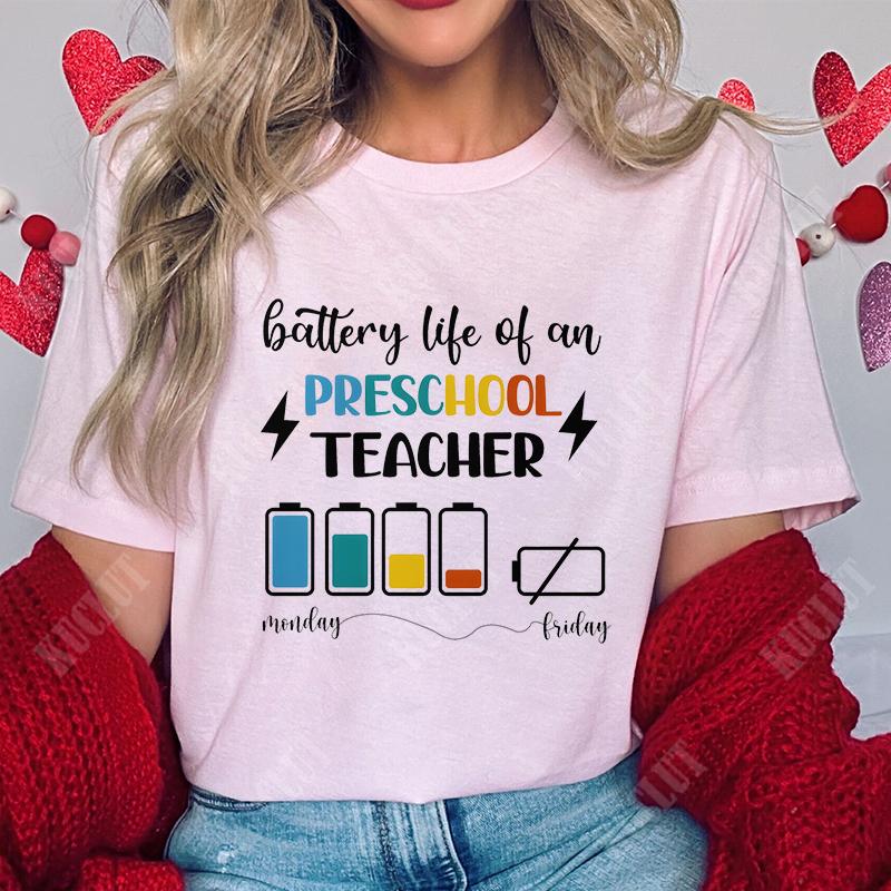 Battery Life of Teacher Print T Shirt Women Summer Fashion Tshirt Casual Female Tees for Lady Short Sleeve Tops Harajuku Fashion