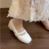 Fashion New Style Elegant Buckle Strap Fur Mary Jane Shoes Woman Cosy Soft Fluffy Ballet Flat Ladies Plush Shallow Loafers Concise Dress