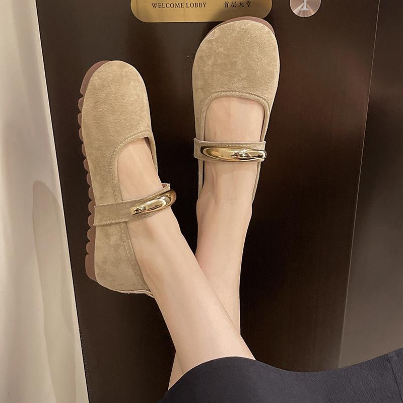 2025 New Metal Round Head Flat Bottom Not Tired Feet Mary Jane Single Shoes Women's Spring and Autumn Shoes