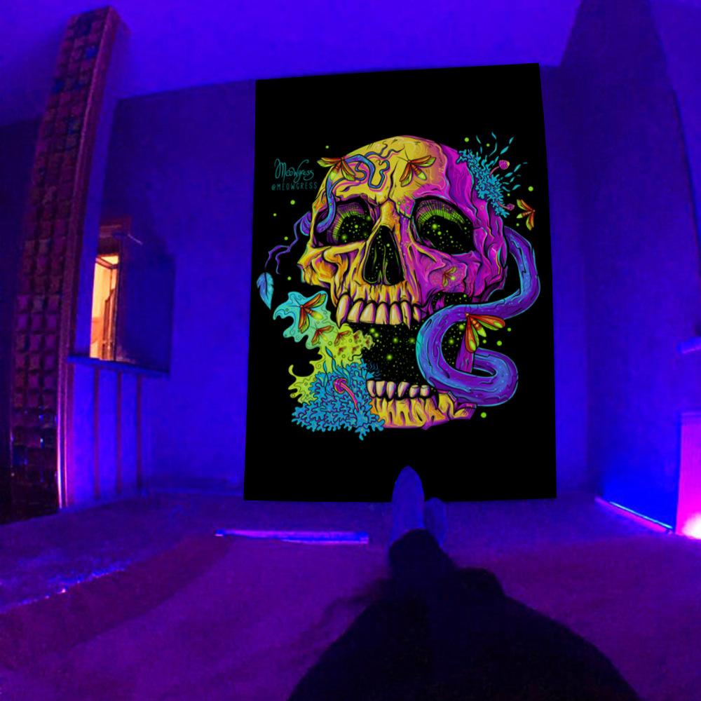 Fluorescent Tapestry UV Fluorescent  Psychedelic Mushroom Wall Hung Hippie Decorative Room Aesthetics