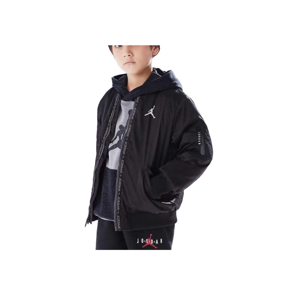 Jordan Dětská bavlněná bunda s baseballovým límcem na zip a dlouhým rukávem Dětské svrchní oblečení Černá JD2242015GS-001