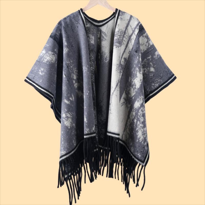 Simple ink painting shawl women with high-end fashion cape jacket autumn and winter high-end imitation cashmere scarf