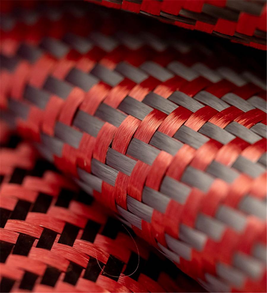 12" X 60" Black & Red 3K Carbon Fiber Fabric 220gsm 2x2 Twill Weave Cloth