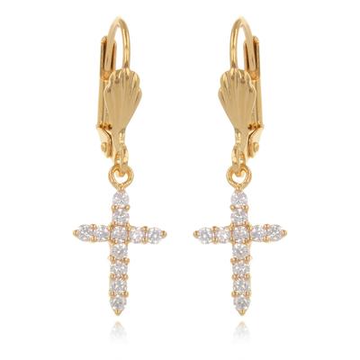 [R3476] - Gold Plated 'Cross' Sleepers White Gold - 13x10 Mm