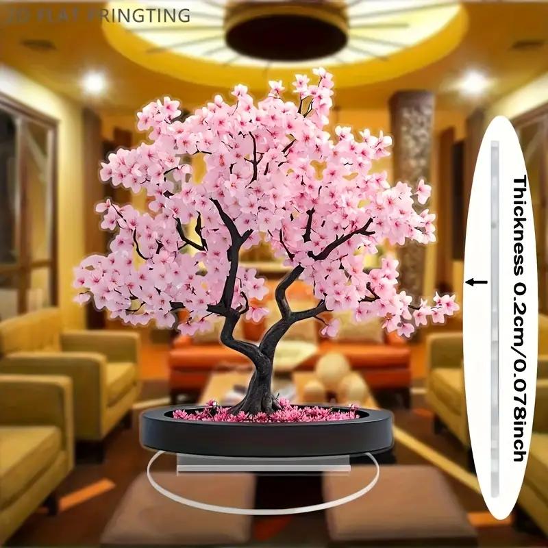 Bonsaiträd med körsbärsblommor i bohemisk stil, Rosa körsbärsblommor, Skrivbordsdekoration, Perfekt Alla hjärtans dag-present, 2D