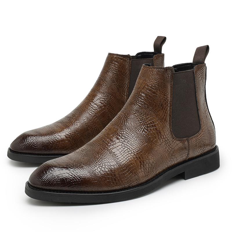 Men's Formal Ankle Boots British Trend Pointed Toe Business Casual Leather Big Size Designer Chelsea Slip-on Comfortable Shoes