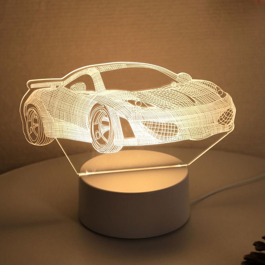 USB warm color 3D sports car night light, home study bedroom desktop decoration atmosphere light, gift light