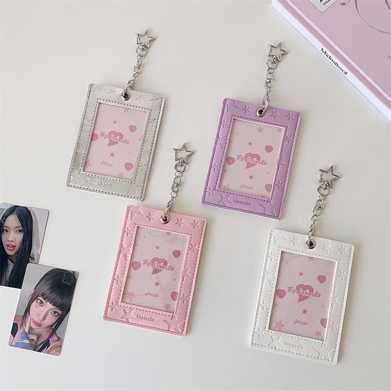 Cute Pu Leather Star Card Holder Photocard Holder Idol Photo Display Storage Protective Cover Keyring Pendant Bag Charms Gifts