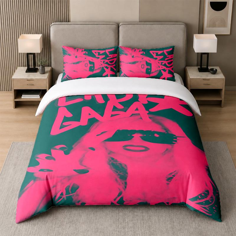 Juego de Cama de 3 Piezas, Lady Gaga 1 Funda Nórdica y 2 Fundas de Almohada, Decoración de Ropa de Cama Estampada Para Habitación de Invitados