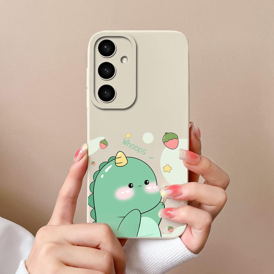 Case For Samsung S24 Plus Ultra Dinosaur Soft Liquid Silicone Lens Protection Anti Choc Cover For Galaxy S 24 S24+ S24Ultra Capa