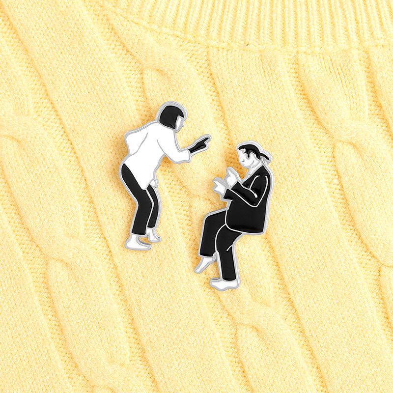 Pulp Fiction Enamel Pins Custom Black White Movie Role Brooches Bag Clothes Lapel Pin Badge Jewelry Gift for Fans