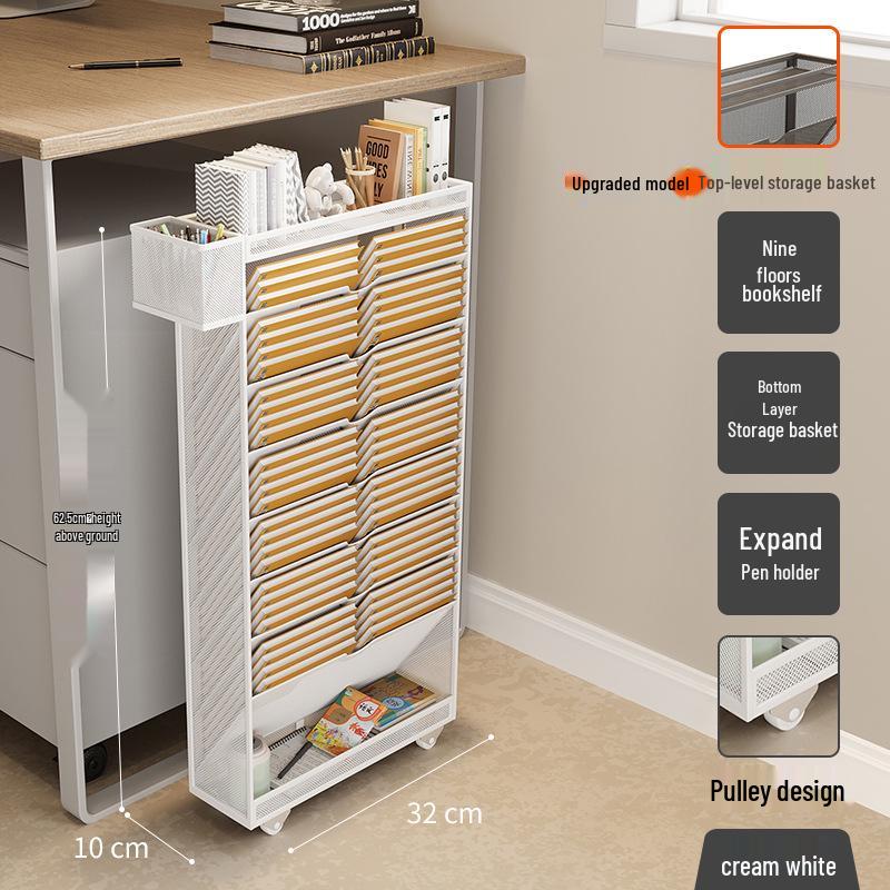 Wrought Iron Movable Edge Bookshelf & Bookend with Children's Side Storage