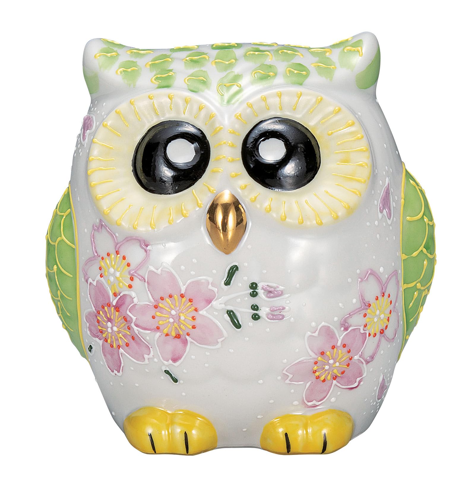 

Kutani Ware Owl Figurine, Good Luck and Protection, 10cm Tall, Size 3.5, Cherry Blossom Design, K9-1683