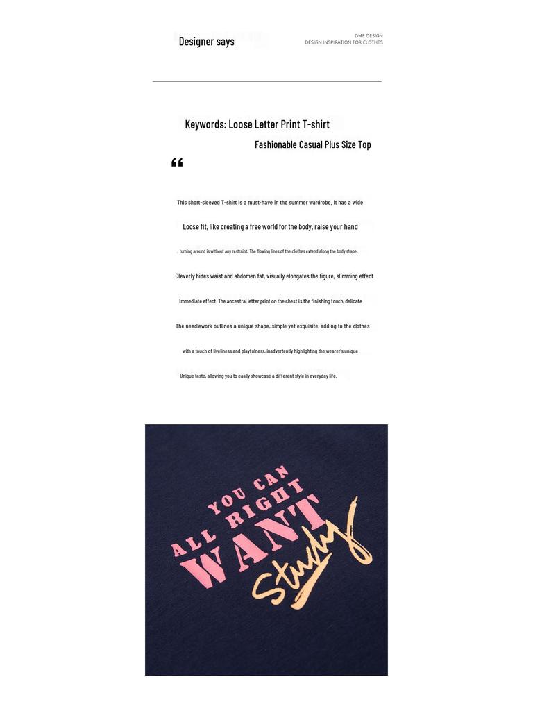 Women's Summer Plus Size Cotton T-Shirt - Loose Fit, Tummy Control, Half-Sleeve