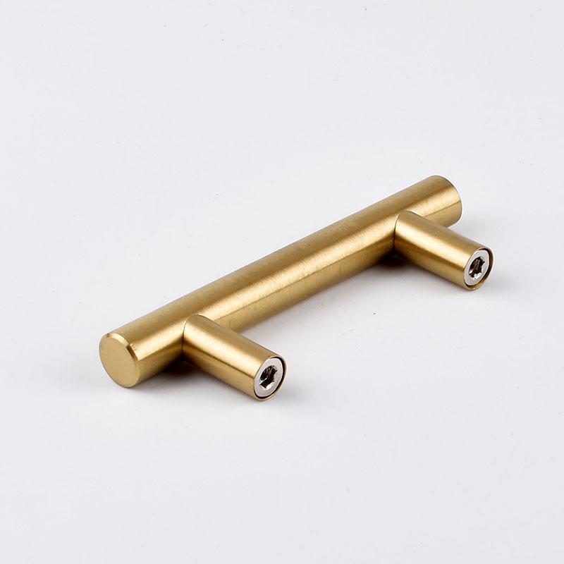 Modern Minimalist Cabinet Solid Golden Round Tube Handle T-shaped Hardware Handle American Wardrobe Door Handle