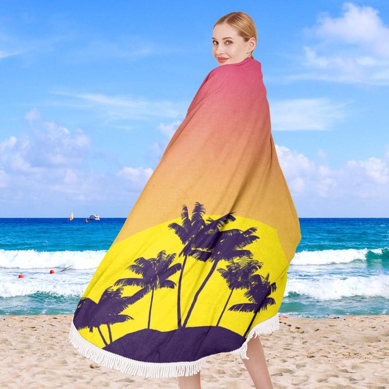 Ultrafine Microfiber Round Beach Towel Adults Quick Dry Digital Print With Fringe Trim Multipurpose Sand Mat Pool Travel Yoga Picnic