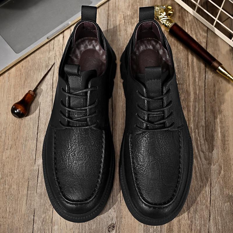

Весна и осень 2025 новая уличная мужская кожаная обувь натуральная кожа корейская версия ретро шнуровка деловая повседневная платформа мужская обувь 38 чёрный